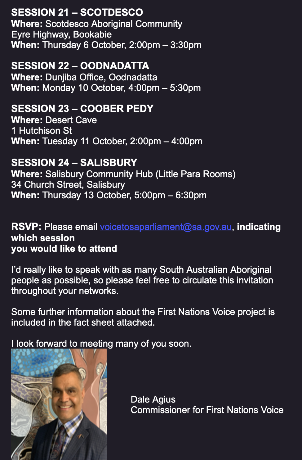Invitation from the Commissioner for First Nations Voice